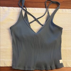 VUORI Ribbed Strappy Tank Top in Slate Blue SIZE M